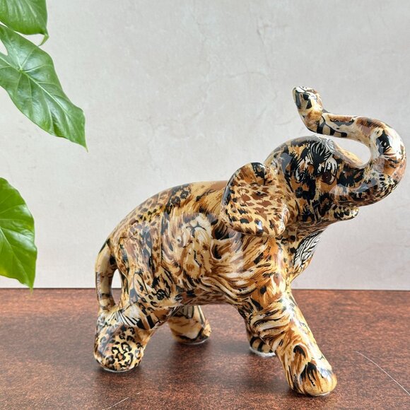 Le Vie Ceramic Elephant Figurine Animal Print Y2K - Picture 2 of 10